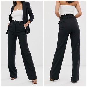 NWT Fashion Union TALL Black Scalloped Trousers